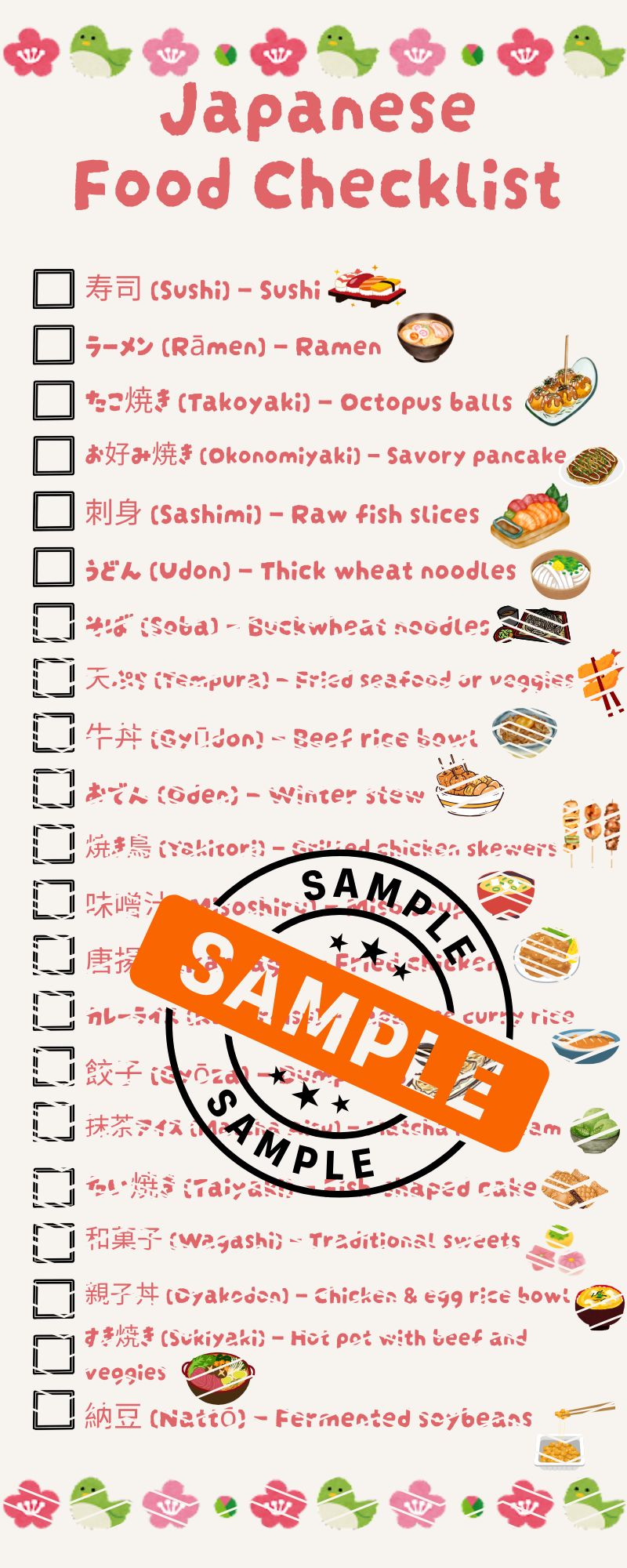 Japanese Food Checklist
